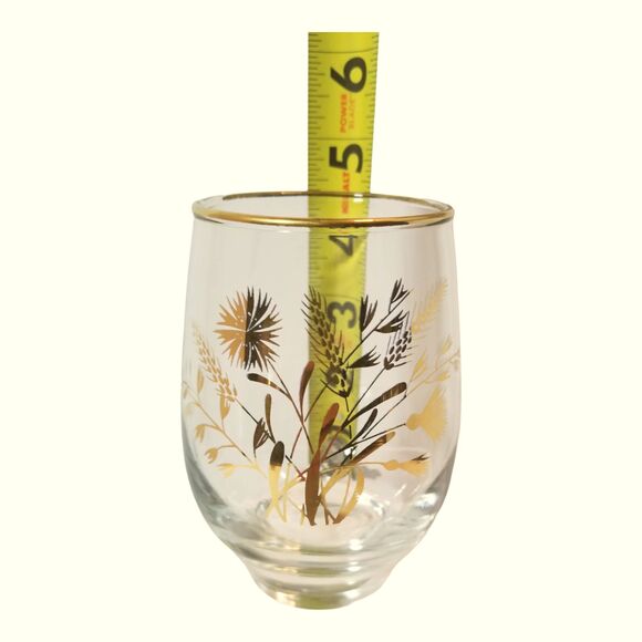 Vintage Set 4 Libbey Roly Poly Golden Wheat & Flower Drinking Glasses Tumblers - Picture 5 of 5